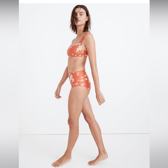 Madewell Retro High-Waisted Balconette Bikini Top & Bottom- Orange Daisies- Med - Picture 3 of 15